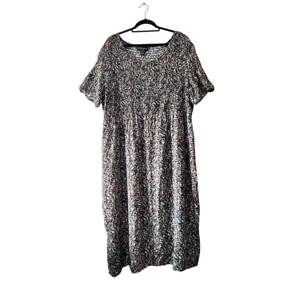 Connected Woman Lounge Floral Maxi Dress 24W Short Sleeve Rayon Cottagecore